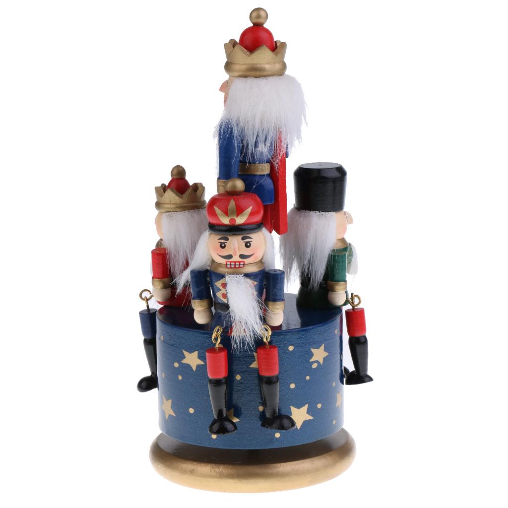 32CM Wooden Nutcracker Music Box Wind Up Clockwork Toy Home Decor Drummer