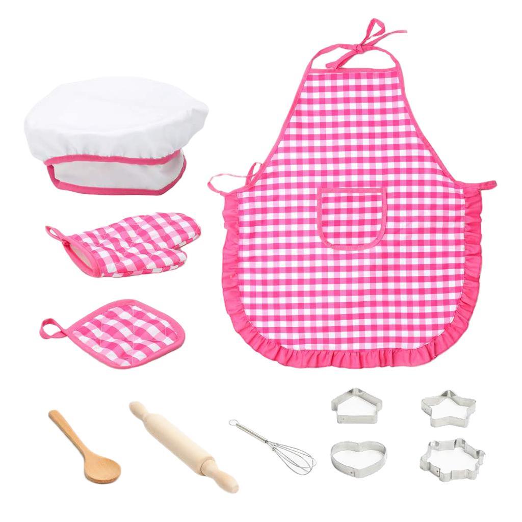 11pcs Kitchen Pretend Play Toys with Cooking Utensils, Apron & Chef Hat Set