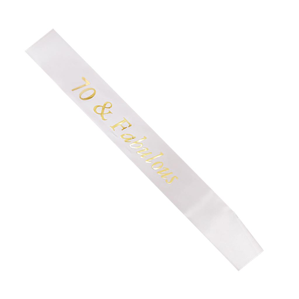 Gilding Gold Numbers Fabulous Satin Sash for Birthday Anniversary White 70