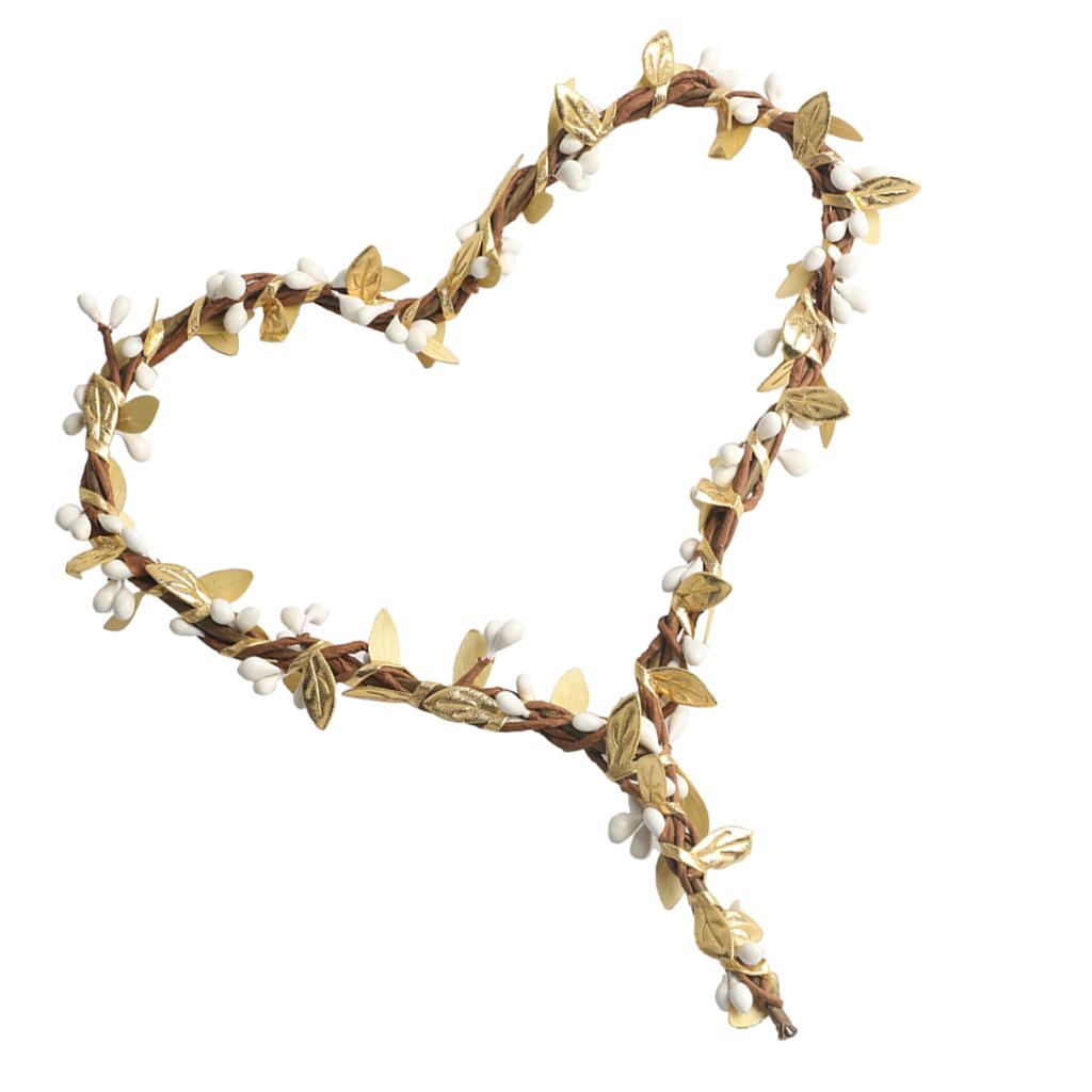 Handmade DIY Heart Flower Leaf Wreath Garland Forehead Hair Band  Gold