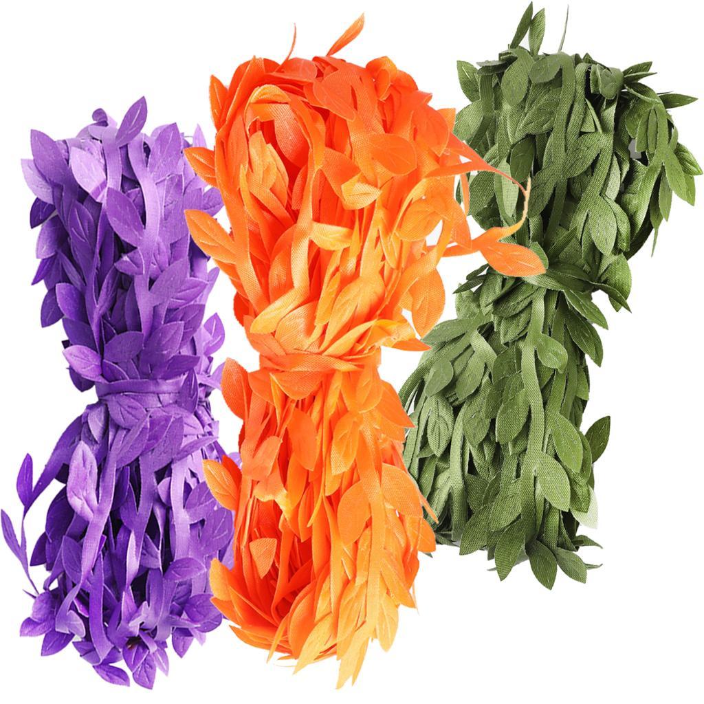 30 Meters Artificial Fabric Leaf Garland Ribbon Trims Purple Green Orange