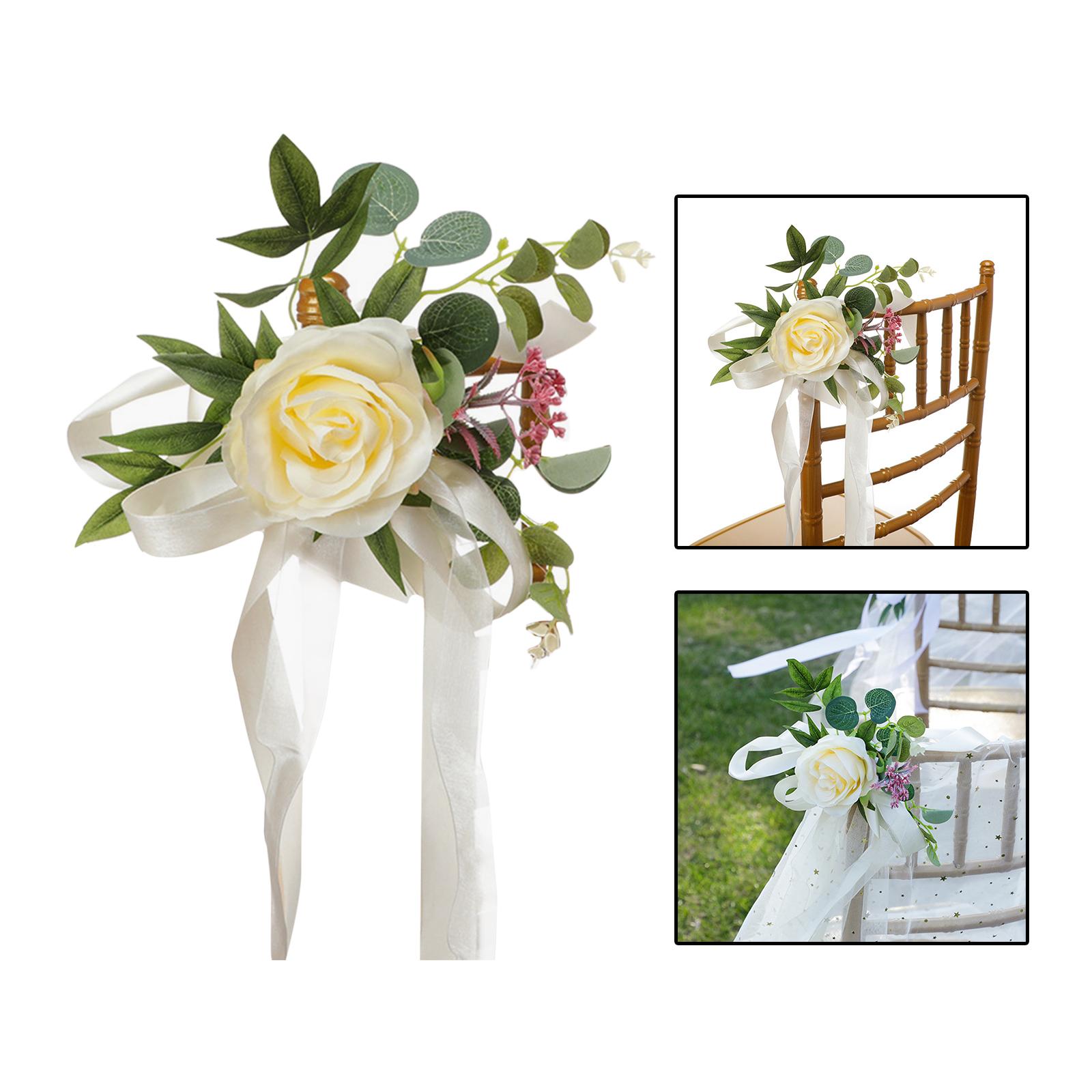 Aisle Chair Back Flower Artificial Rose Flower for Wedding Birthday Yellow