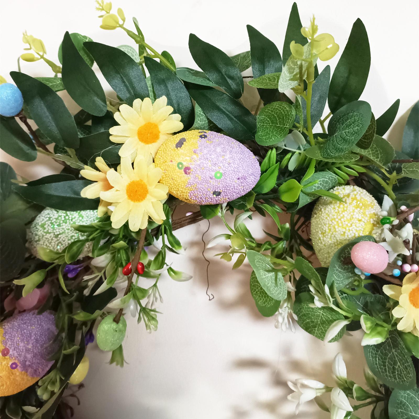 Easter Egg Wreath Greenery Leaves Spring Summer Wreath with Pastel Eggs 45cm
