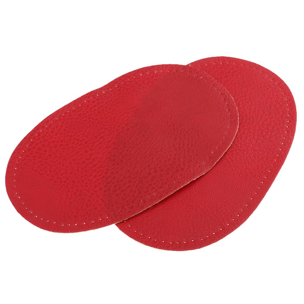 2xPair of PU Leather Oval Sew on Elbow Knee Patches Red