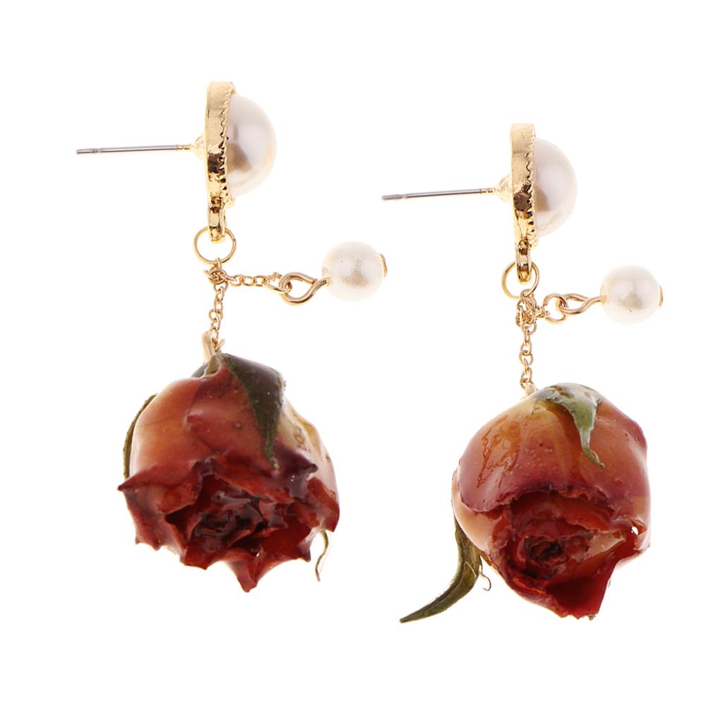 1 Pair preserved fresh Flower Resin Epoxy Covered Earrings Jewelry 