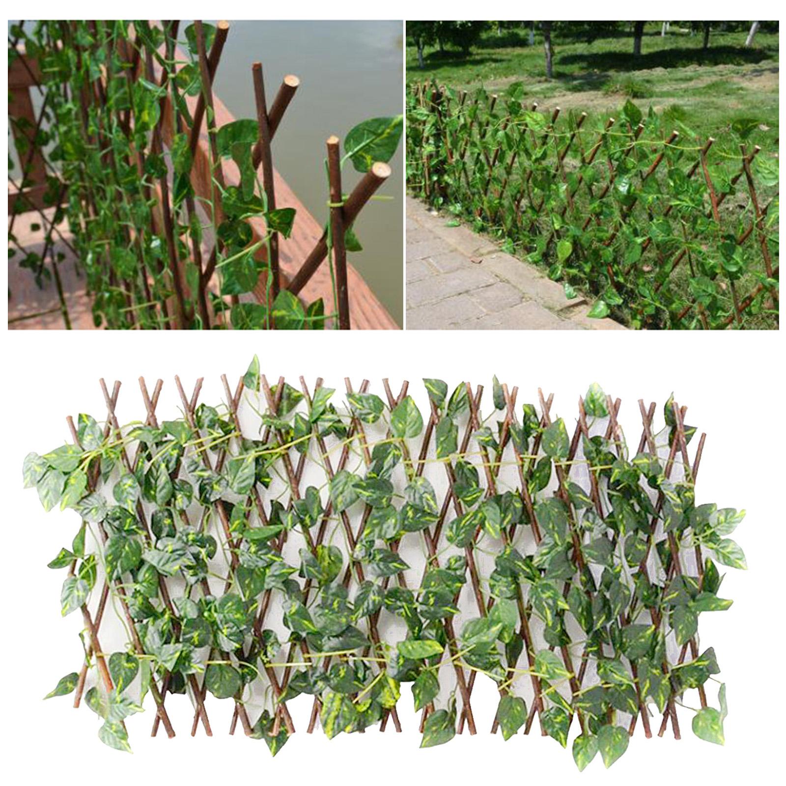 Retractable Garden Fence Trellis Privacy Screen w/ Artificial Plant Outdoor