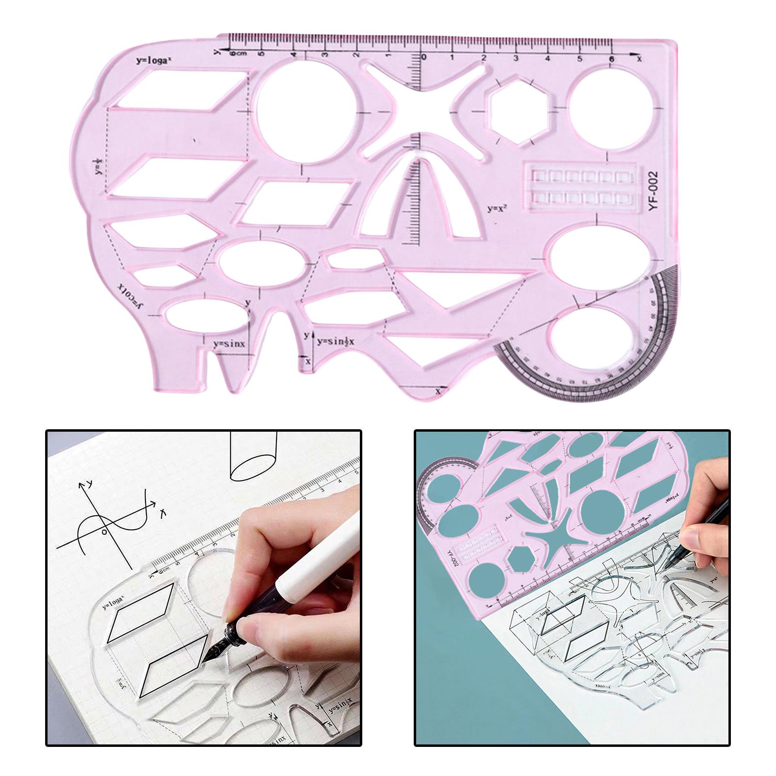 Multifunctional Geometric Ruler Drawing Stencils Supplies Tailor Sewing pink