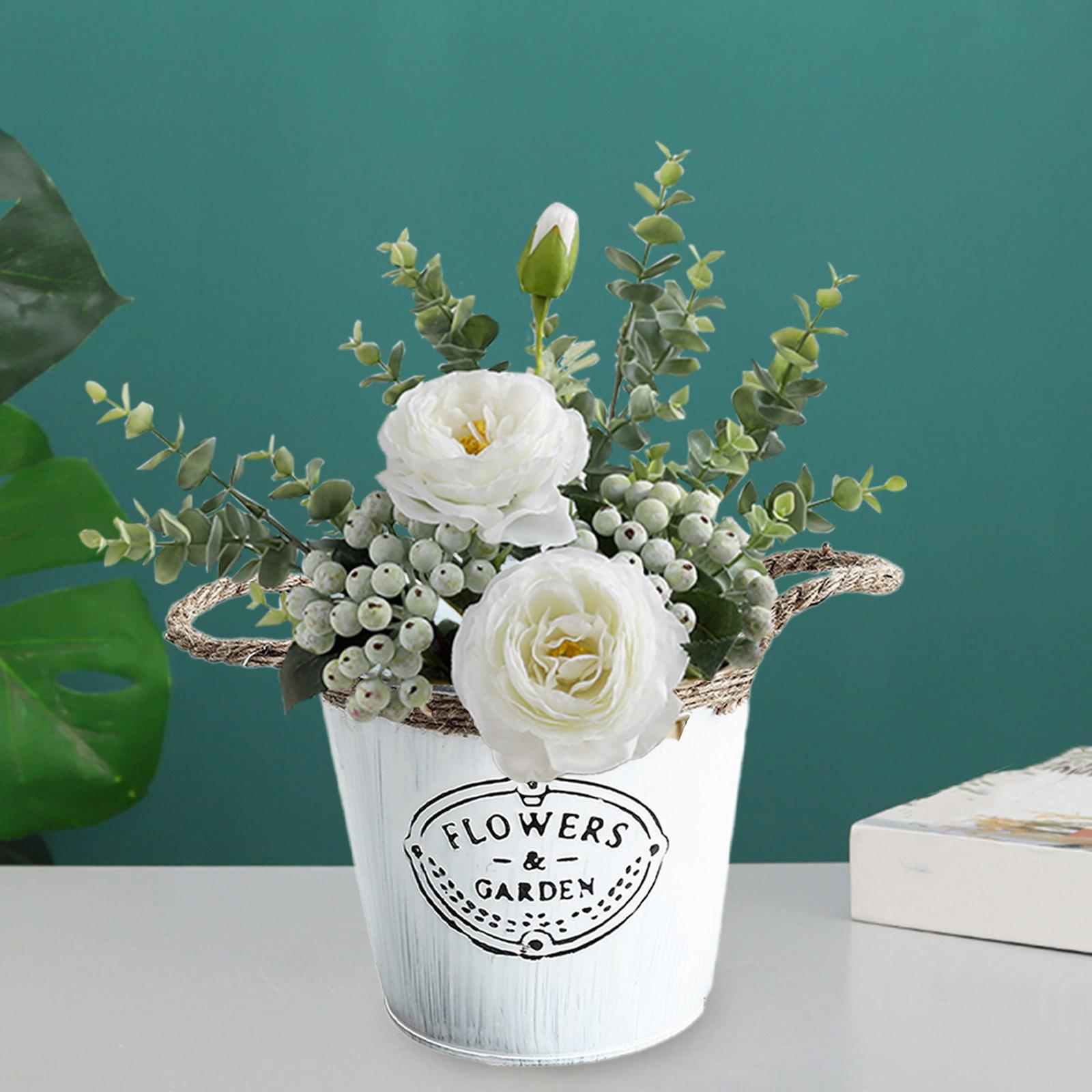 Farmhouse Flower Planter Metal Bucket Multifunctional for Home Office Sturdy 15x14x11cm