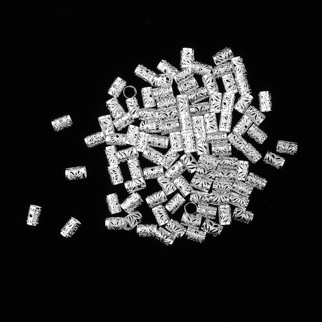 100pcs Aluminum Dreadlock Beads Cuff For DIY Hairstyle Braid Ponytail Silver