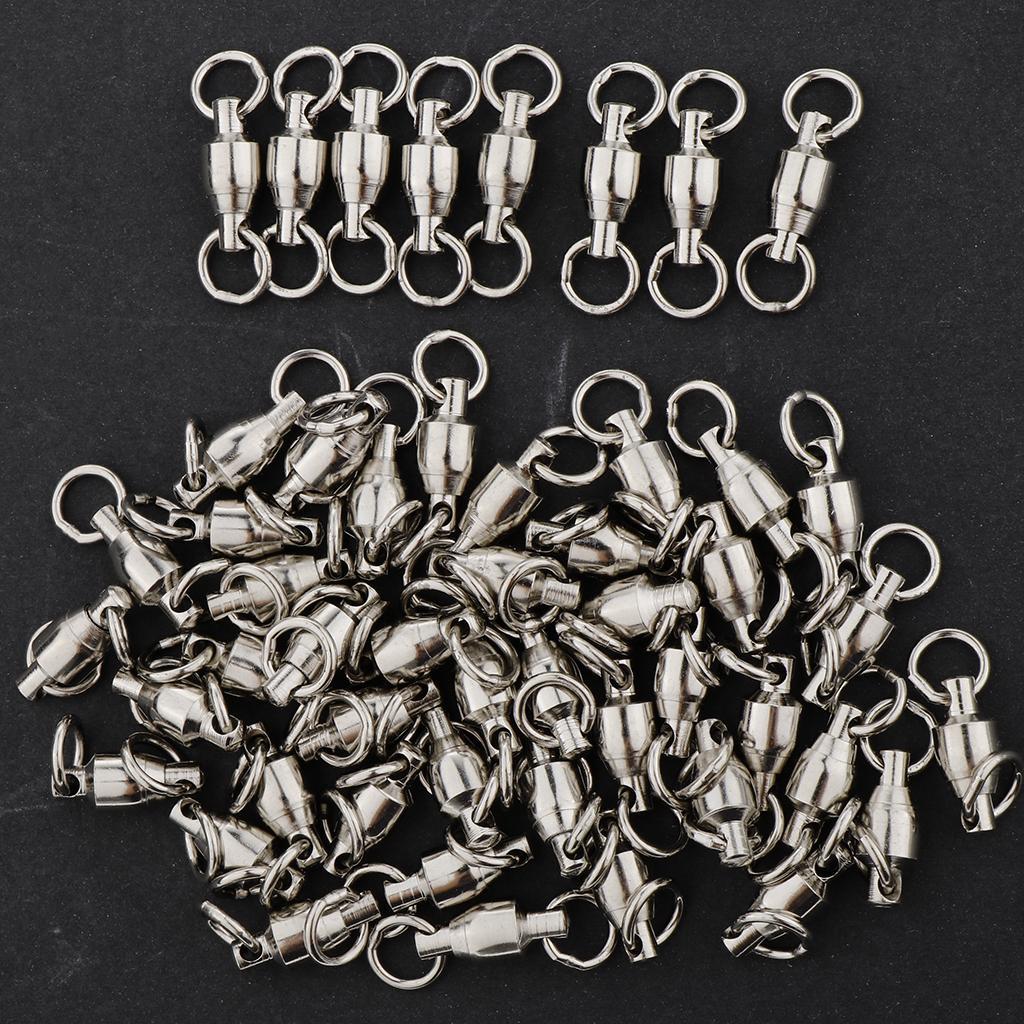 50Pcs Ball Bearing Swivels Fishing Snaps Hook Solid Ring Swivels 3