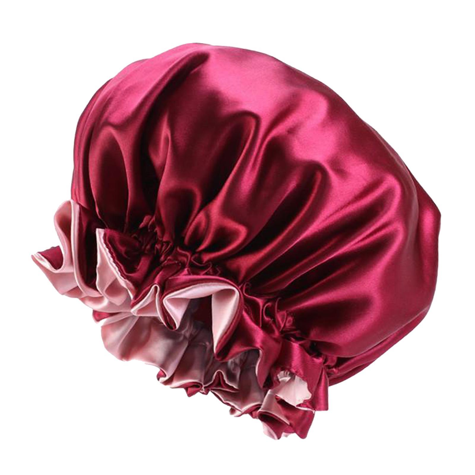 Satin Bonnet Sleep Bonnet Cap Double Layer Sleeping Hair Bonnet Wine Red