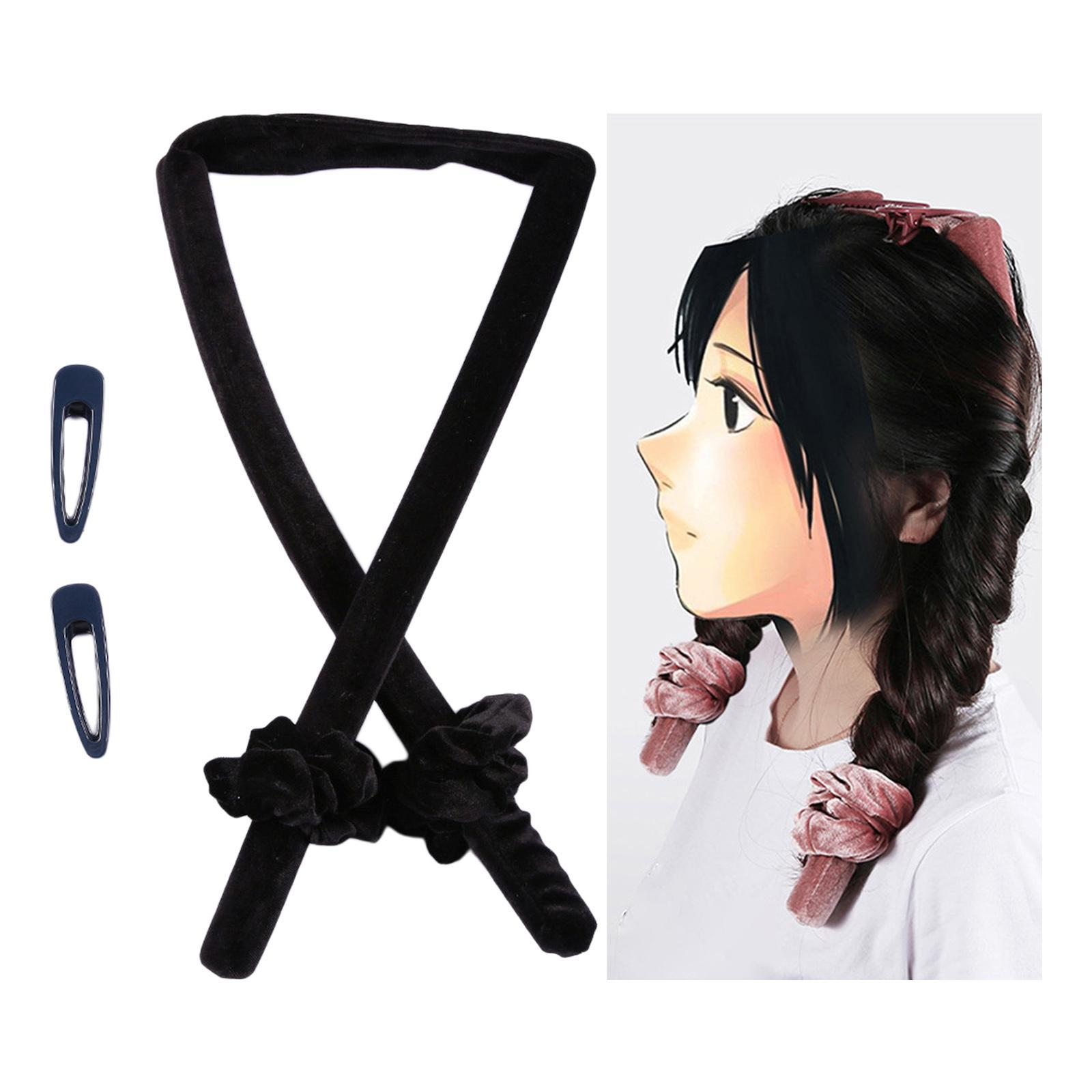 Women Girl Hair Curlers Heatless Curling Rod Headband Wave Form Black