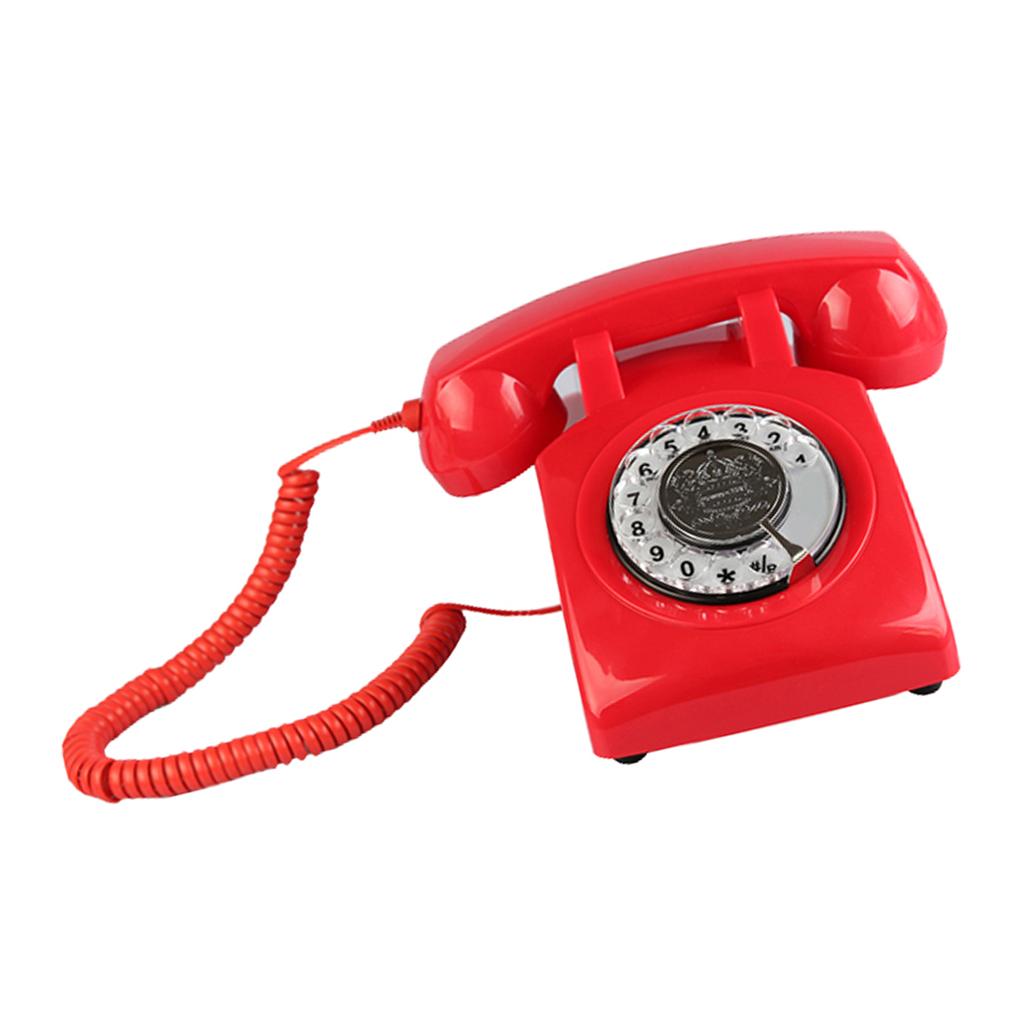 Vintage Landline Telephone Corded Telephone Beiwnner Retro Dial Telephone Red Corded Desktop Desk Phone for Gift with Knob/Adjustable Volume of The Bell 