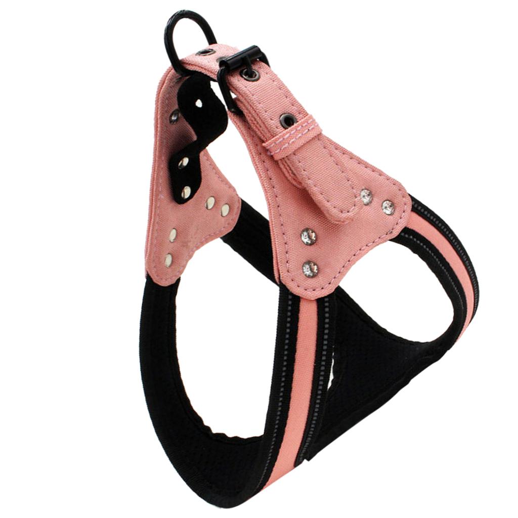 Adjustable Puppy Dog Harness Rhinestone Reflective Chest Strap Pink S