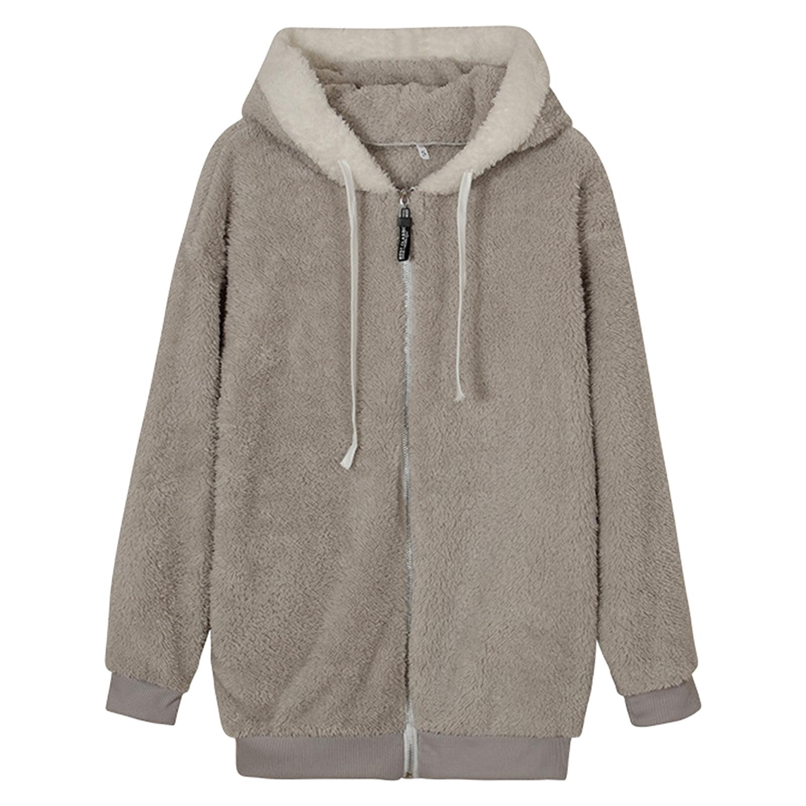 Casual Women Jacket Overcoat Warm Soft Trendy Winter Fleece Coat M Grey