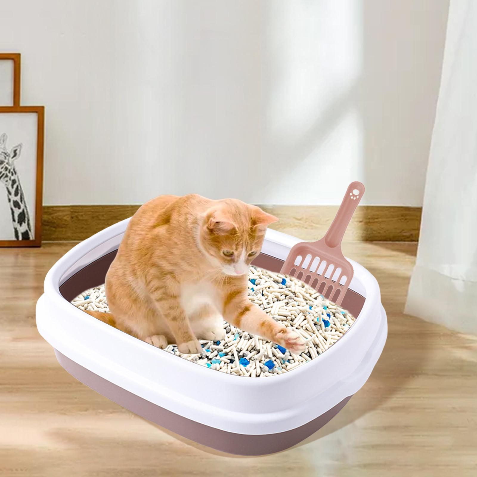 Open Cat Litter Box Pan Toilet Kitten Litter Tray Nonstick White Coffee