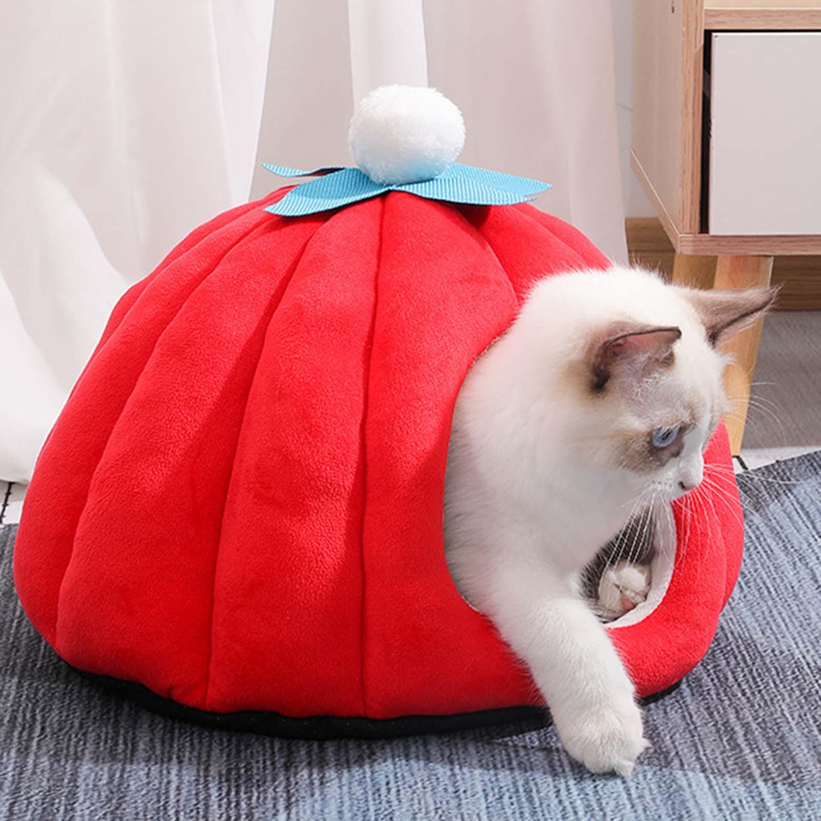 Cat Bed Enclosed Pumpkin Shape Small Dog Tent Bed Hideaway L