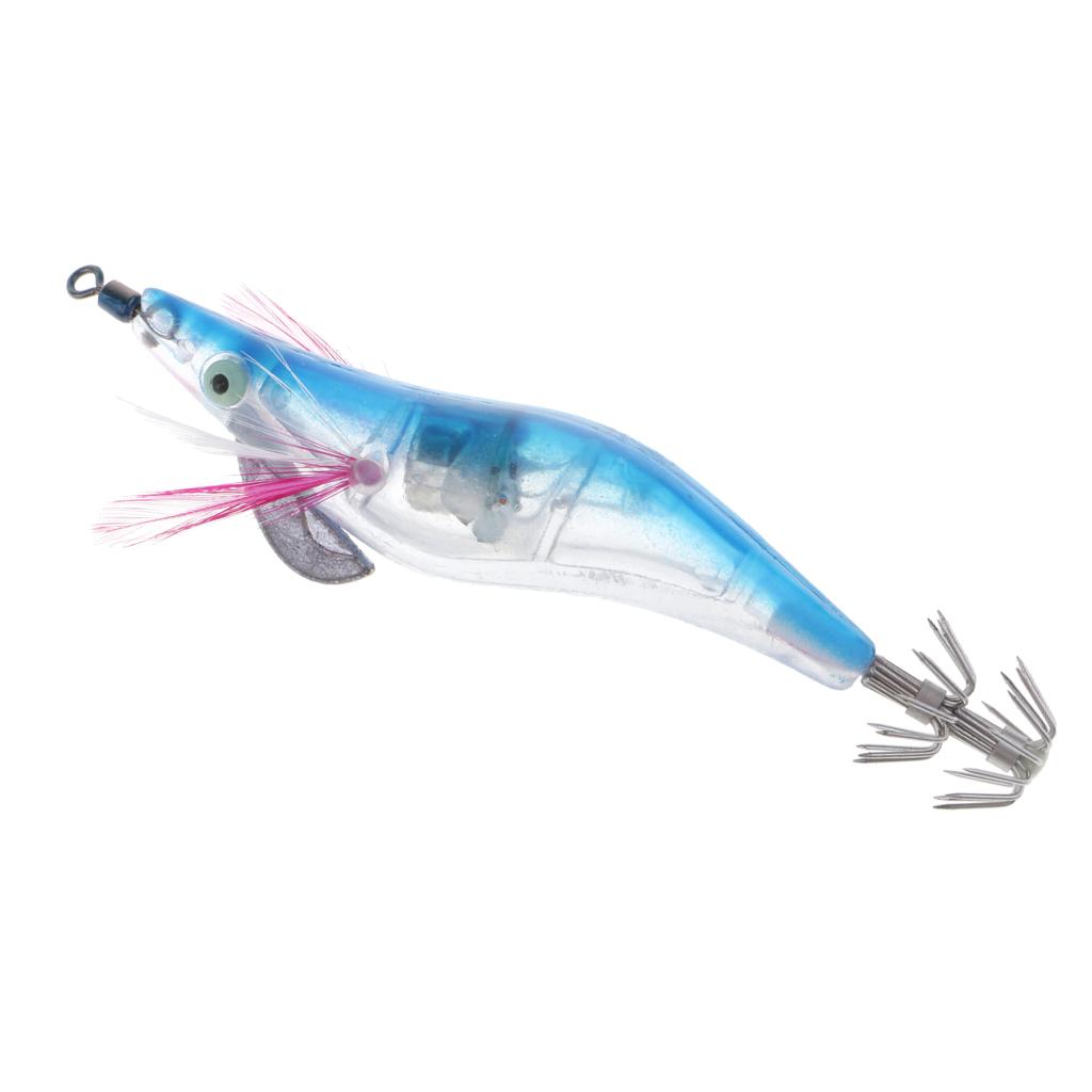PVC Simulation Blue Shrimp Squid Jigs Squid Fishing Hook with Noctilucent Tail & 3D Eye