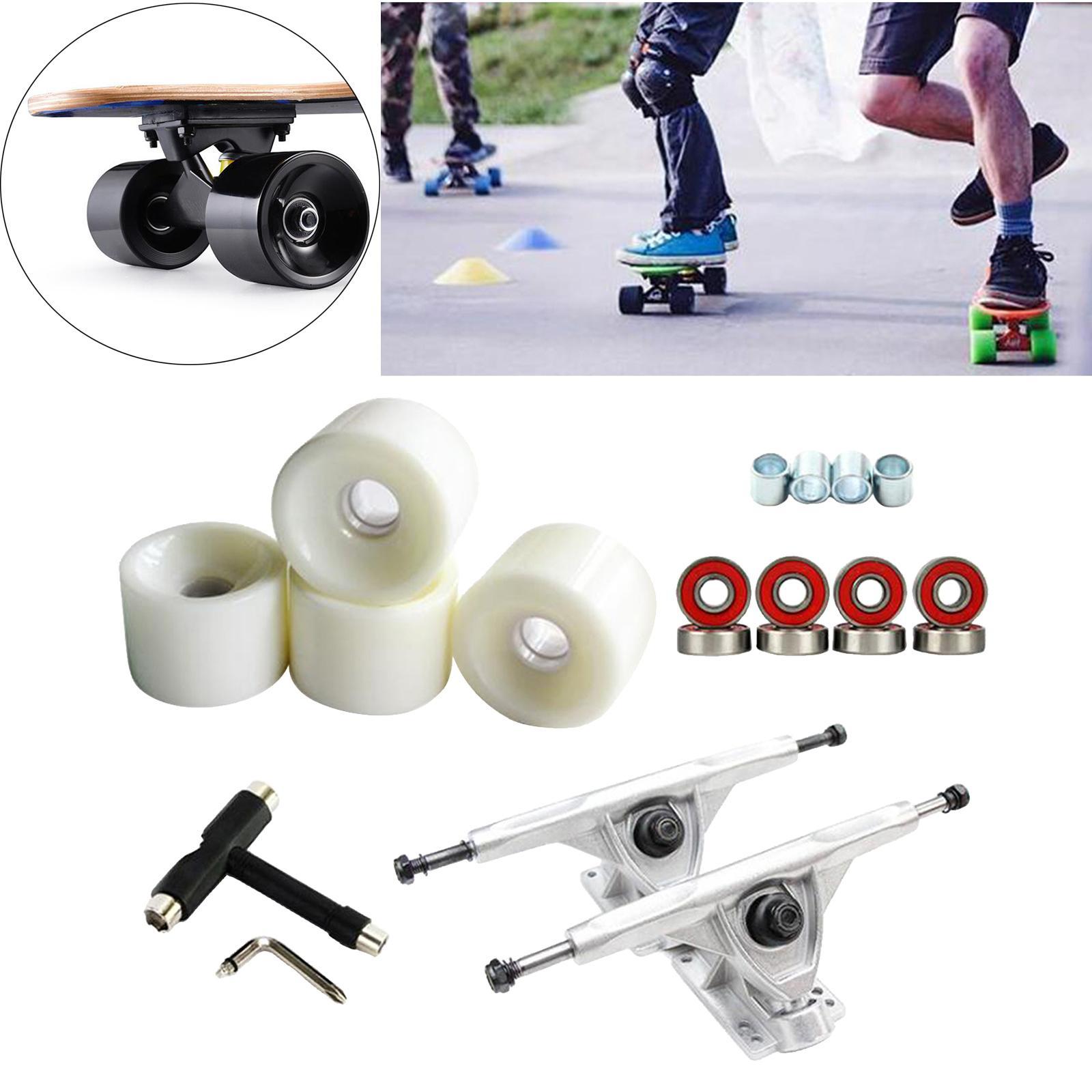 Alloy Solid Skateboard Truck 7'' Wheel Wrench Roller Part Silver White