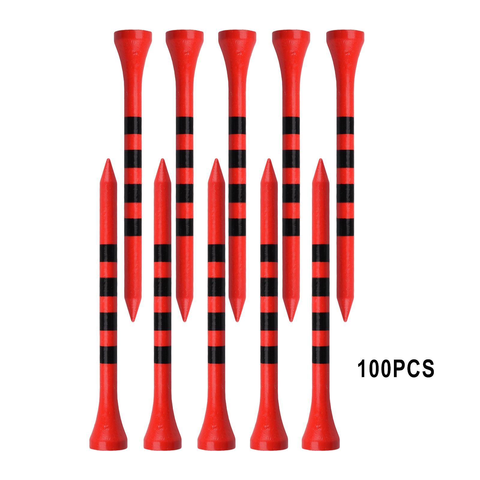 100pcs Bamboo Golf Tees Stripe Mark Scale High Performance 83mm Red