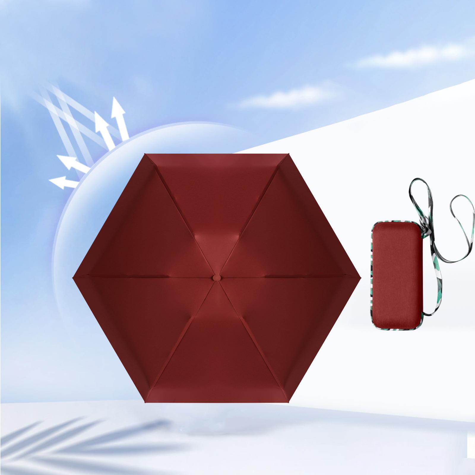 Mini Folding Umbrella Tiny Pocket Umbrella Small Umbrella Sturdy Lightweight Red