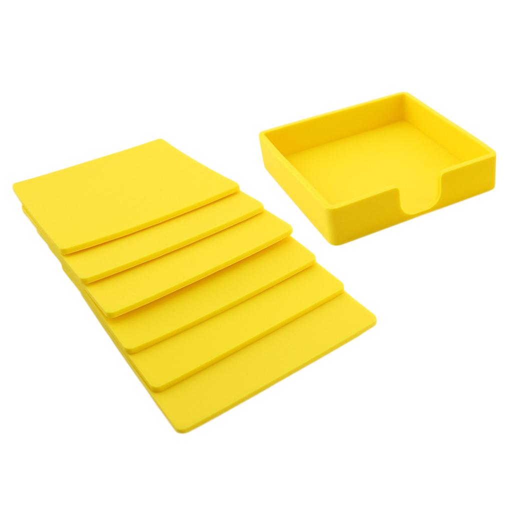 Square Drinks Coaster Silicone Cup Tea Mat Holder Mug Glasses Set Yellow