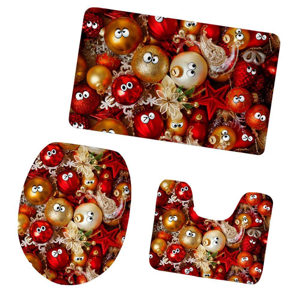 3pcs/set Christmas Theme Non-Slip Flannel Bathroom Mat Rug Set 7