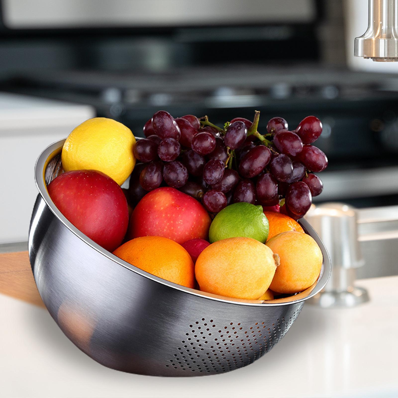 Bowl Wash Rice Fruit Vegetable Kitchen Side-Bottom Strainer Sieve 26cm