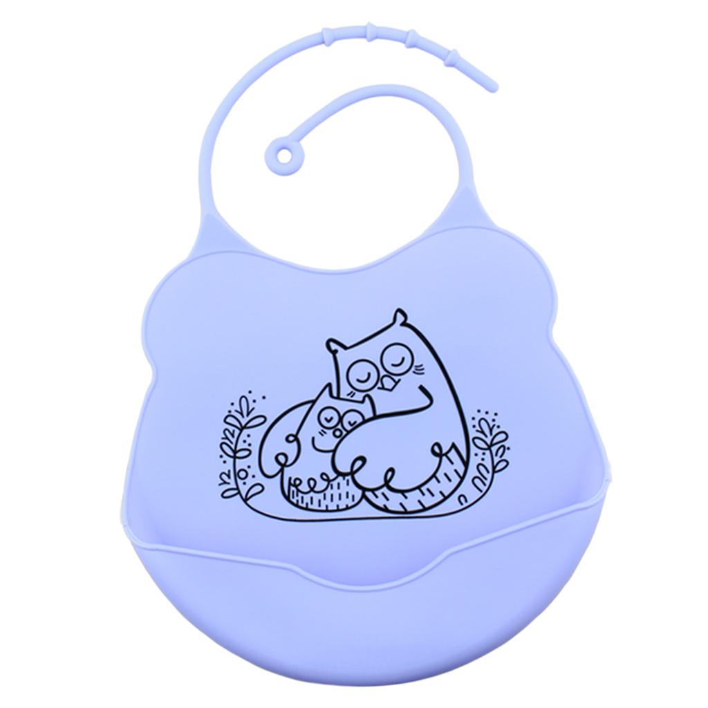 Baby Bibs Silicone Comfortable Soft Toddlers Feeding Bibs Owl_Purple