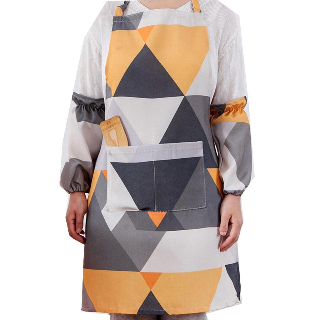 Kitchen Apron Geometric Sleeveless Gown Baking Smock with Big Pocket Yellow