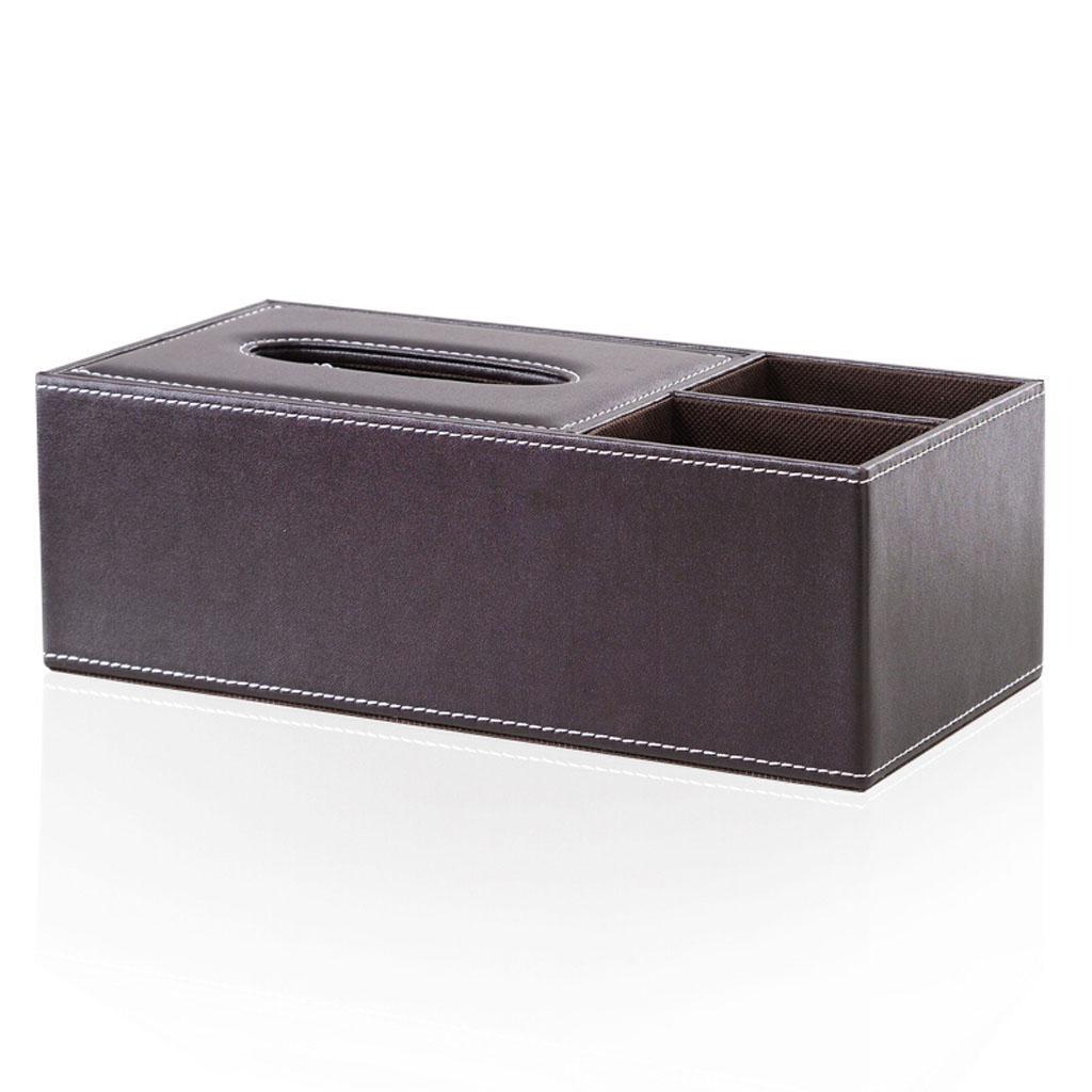 PU Leather Tissue Box Desktop Remote Control Holder Brown 29x13.5x9.8cm