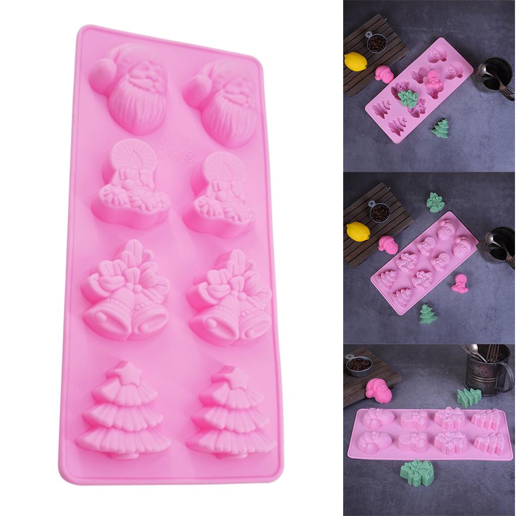 2xChristmas Theme Christmas Tree Santa Cake Chocolate 8-cavity Silicone Mold
