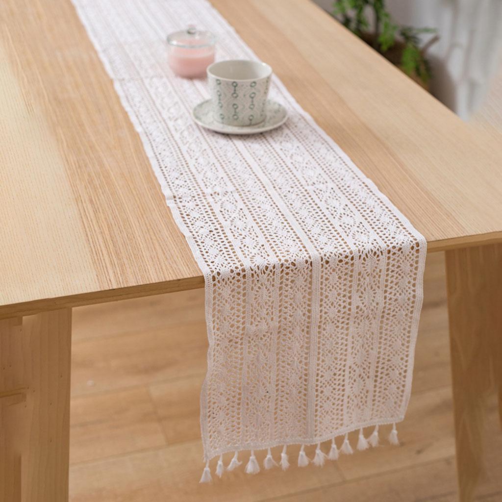 Table Runner Tassel Decoration Breathable Beige for Banquet Studios Pianos 30x160cm 