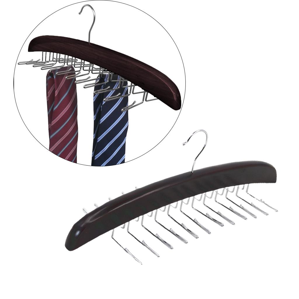 Tie Belt Hangers with 24 Clip Tie Organizer Rack Hanger Holder  Brown