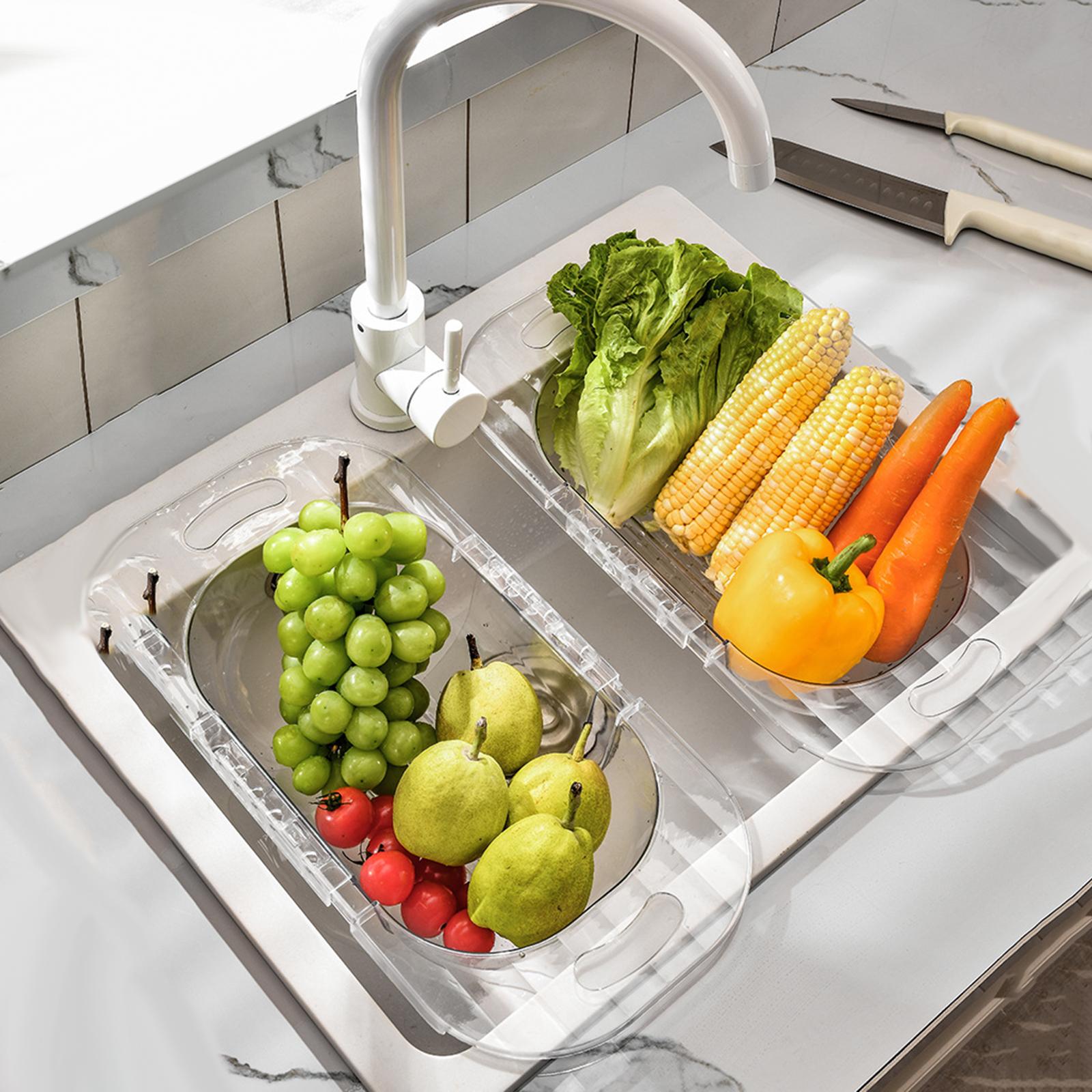 Extendable Strainer Basket Household for Dishes Pasta Drain Vegetables Clear