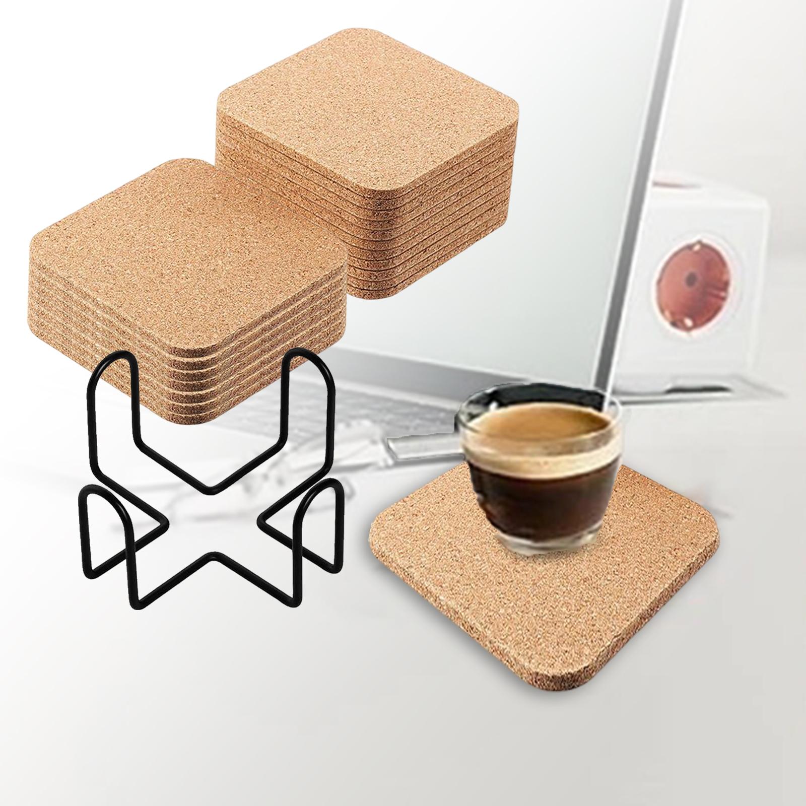 Mug Coasters with Holder Wooden Mug Mats Reusable for Home square