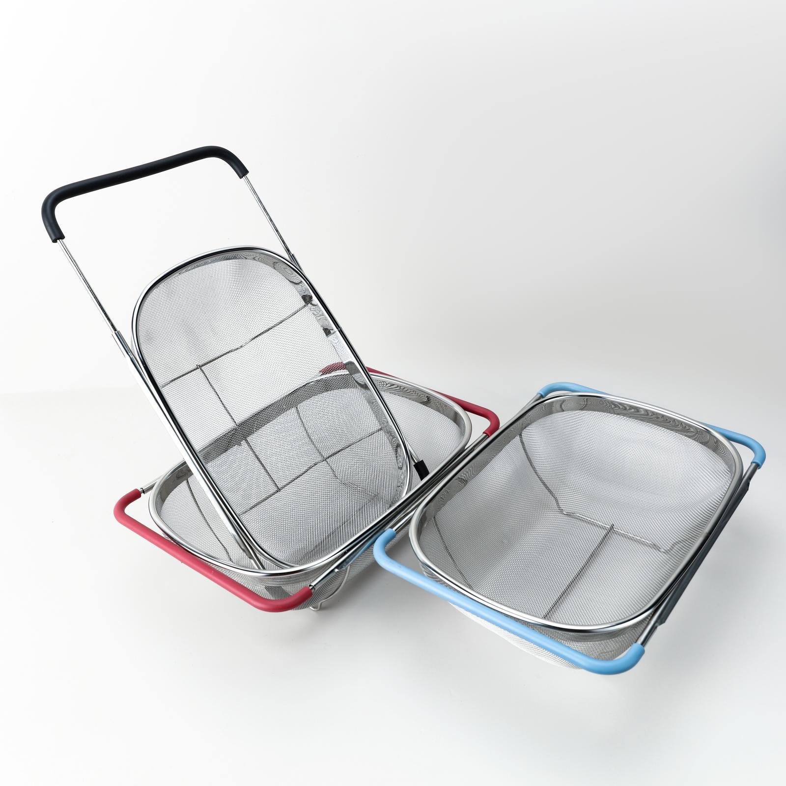 over Sink Colander Strainer Basket Extendable Fruits Vegetables Drain Basket Blue