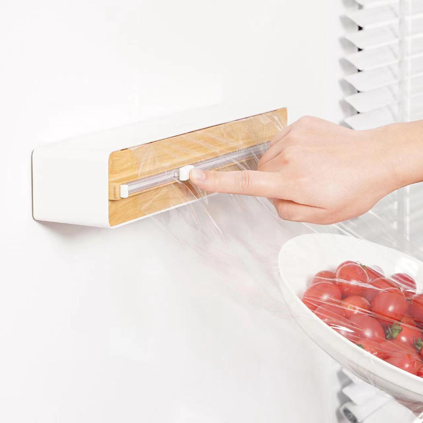 Food Wrap Dispenser Kitchen Organization Sturdy Countertop Cling Wrap Cutter light brown