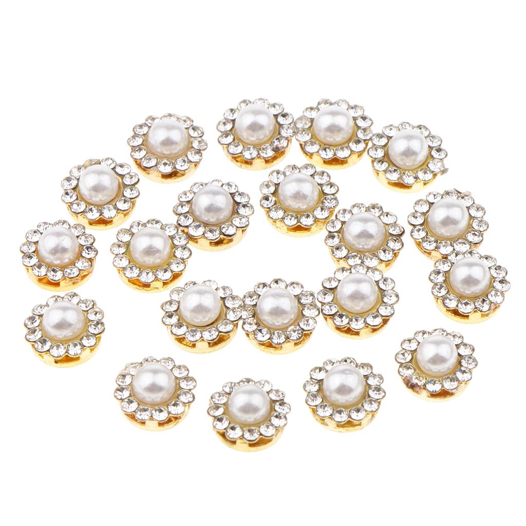 20 Pieces Faux Pearl Buttons Rhinestone Embellishments Flatback for DIY 8mm