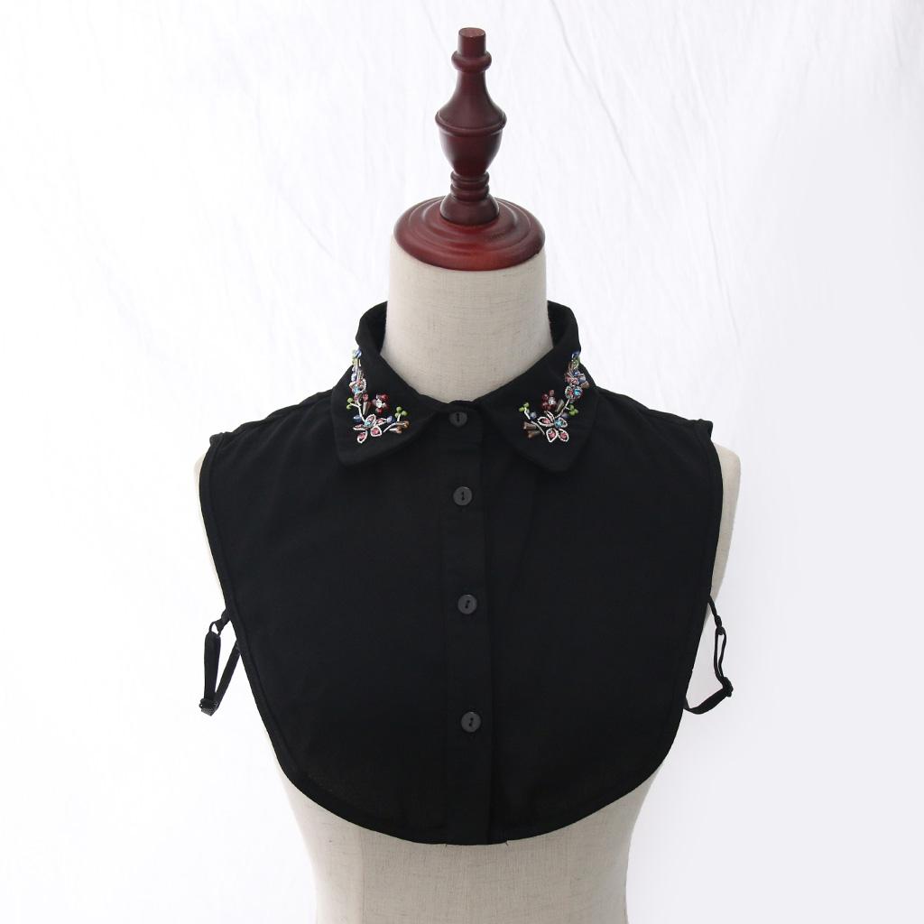Fake Collar Beads Crystal Half Blouse False Collar Dickey Black Design 1