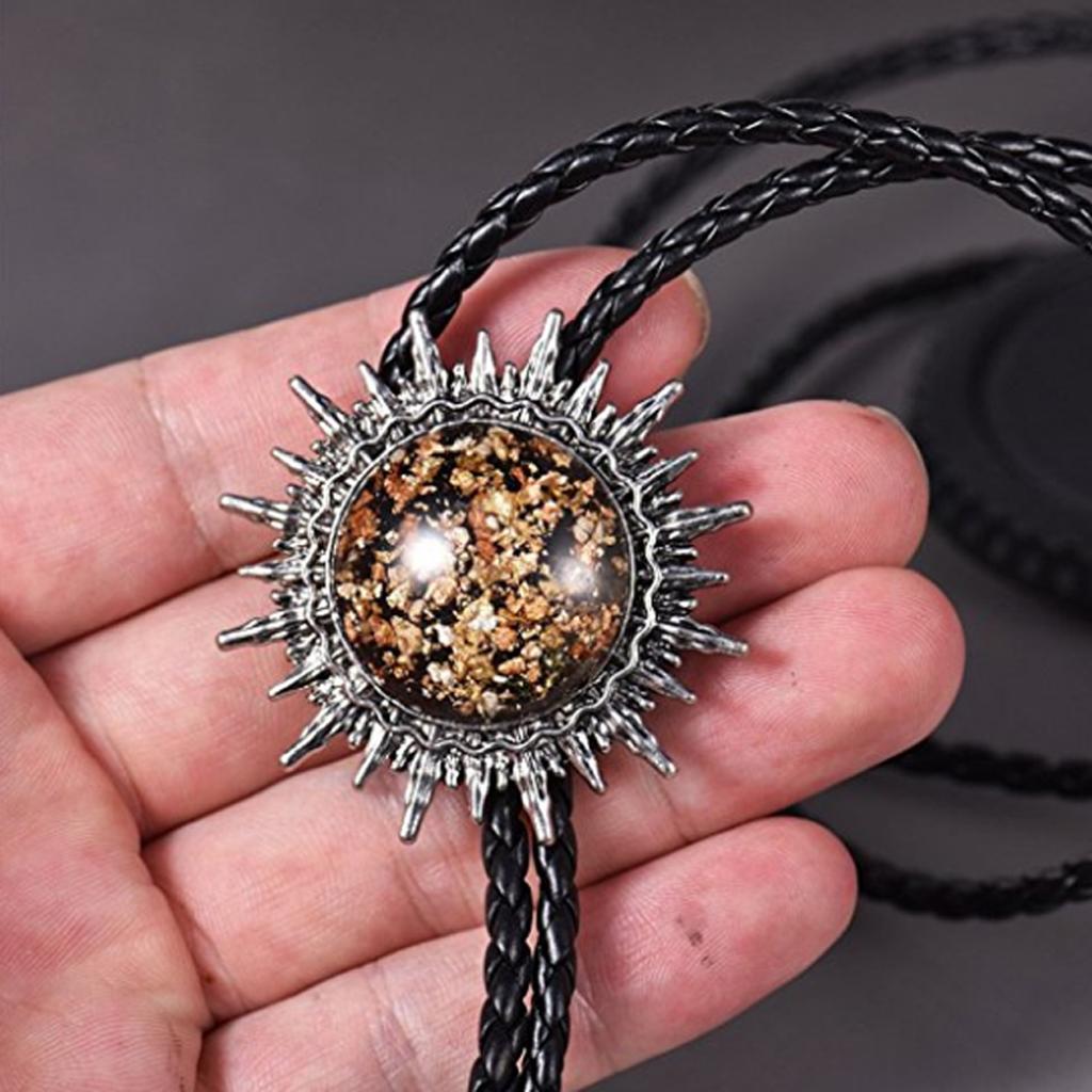 Celtic Agate Stone Western Novelty Rodeo Bolo Tie Leather Necktie Necklace Brown