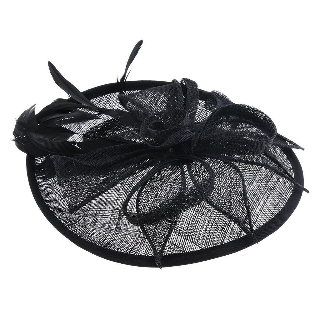 Sinamay Fascinator Top Hat Wedding Cocktail Tea Party Feather Headwear Black