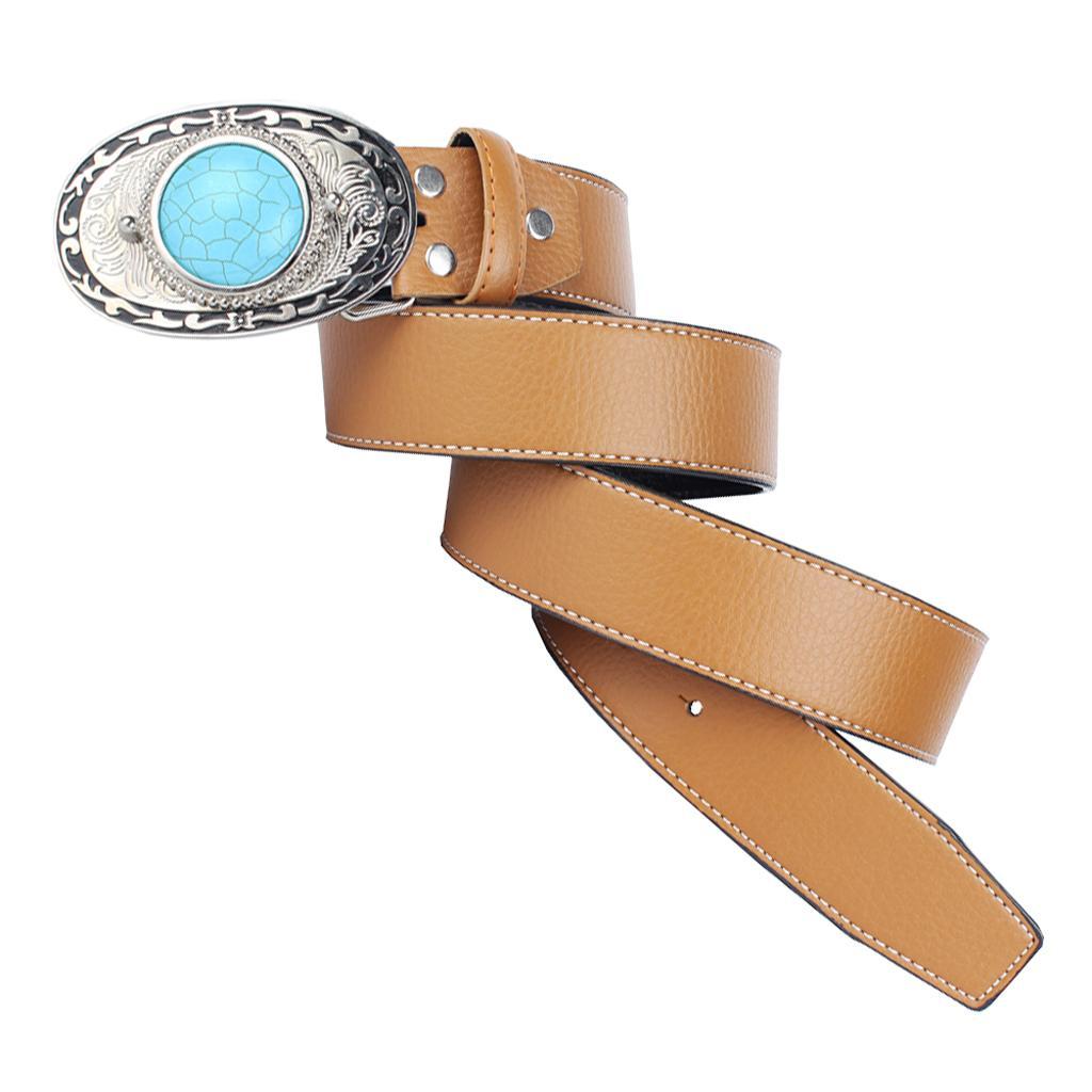 Western Cowboy Leather Belt Carved Turquoise Metal Buckle Waist Belt Strap | eBay