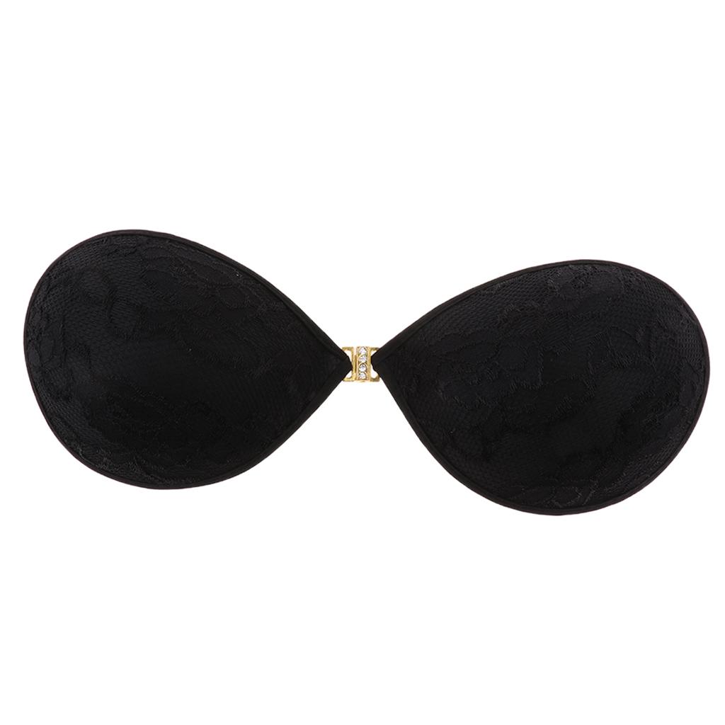Selfadhesive Strapless Reusable Invisible Silicone Pushup Bras Black L