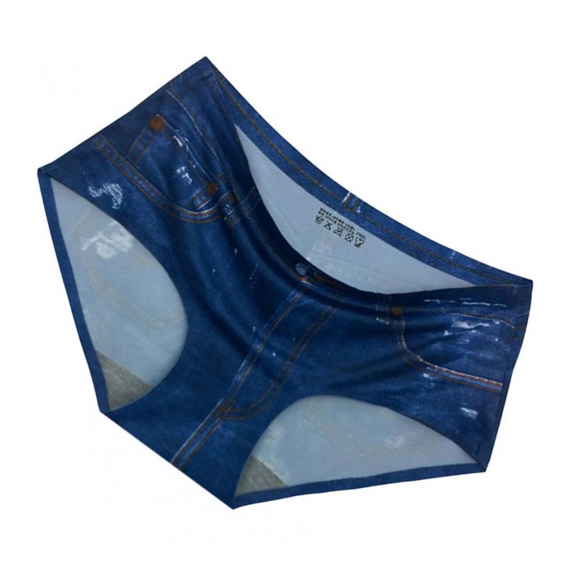 Seamless Thong Panties Denim Printed Briefs Bikini Laser Cut Lingerie Blue
