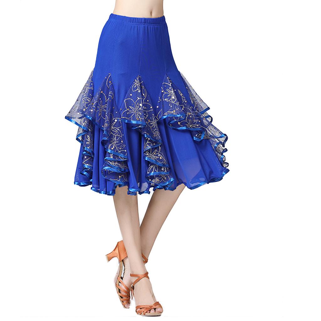 Flamenco Ballroom Waltz Dance Big Swing Skirt Sequined Modern Costumes Royal Blue