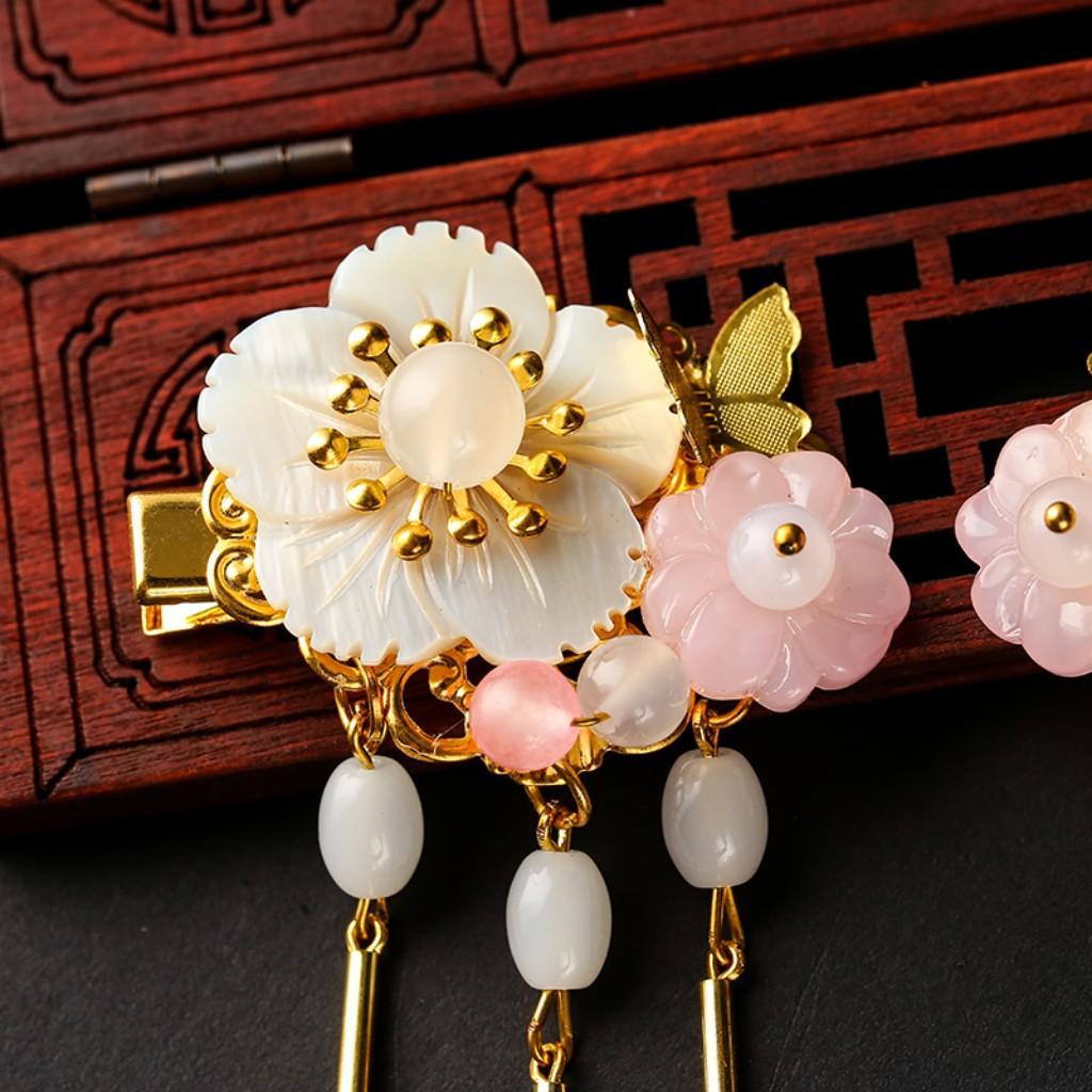 1Pair Antique Flower Butterfly Long Tassel Hair Clip Hair Accessories Golden