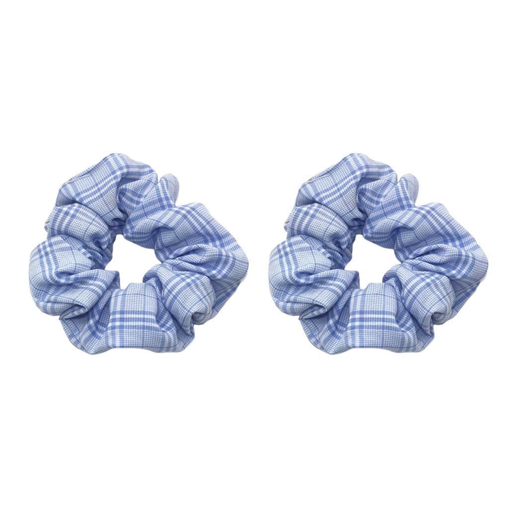 2 Pieces Plaid Style Womens Hair Scrunchies Elastic Hair Bands Headwear Blue