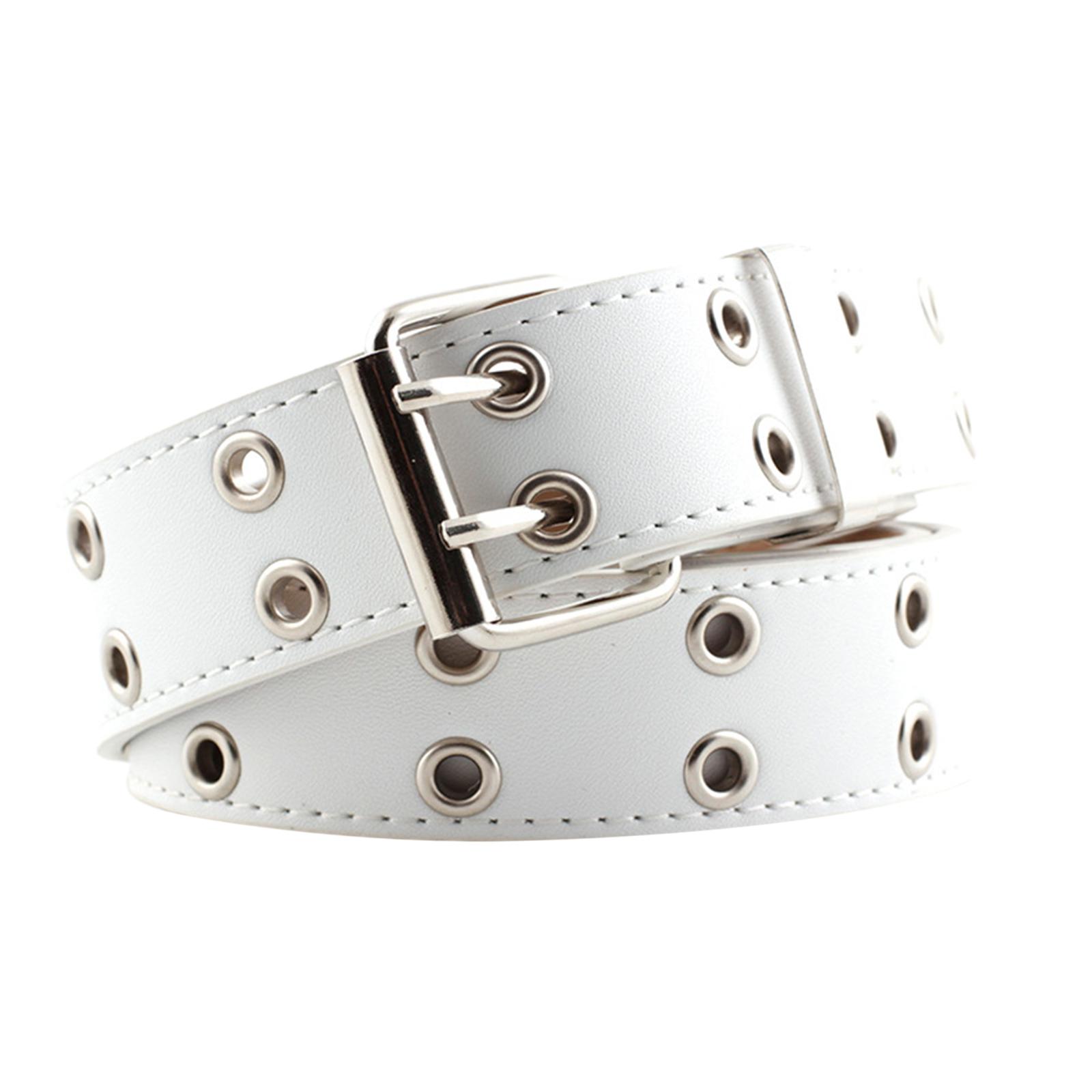Women Punk Belt Double Grommet Leather Jeans Waist Strap White