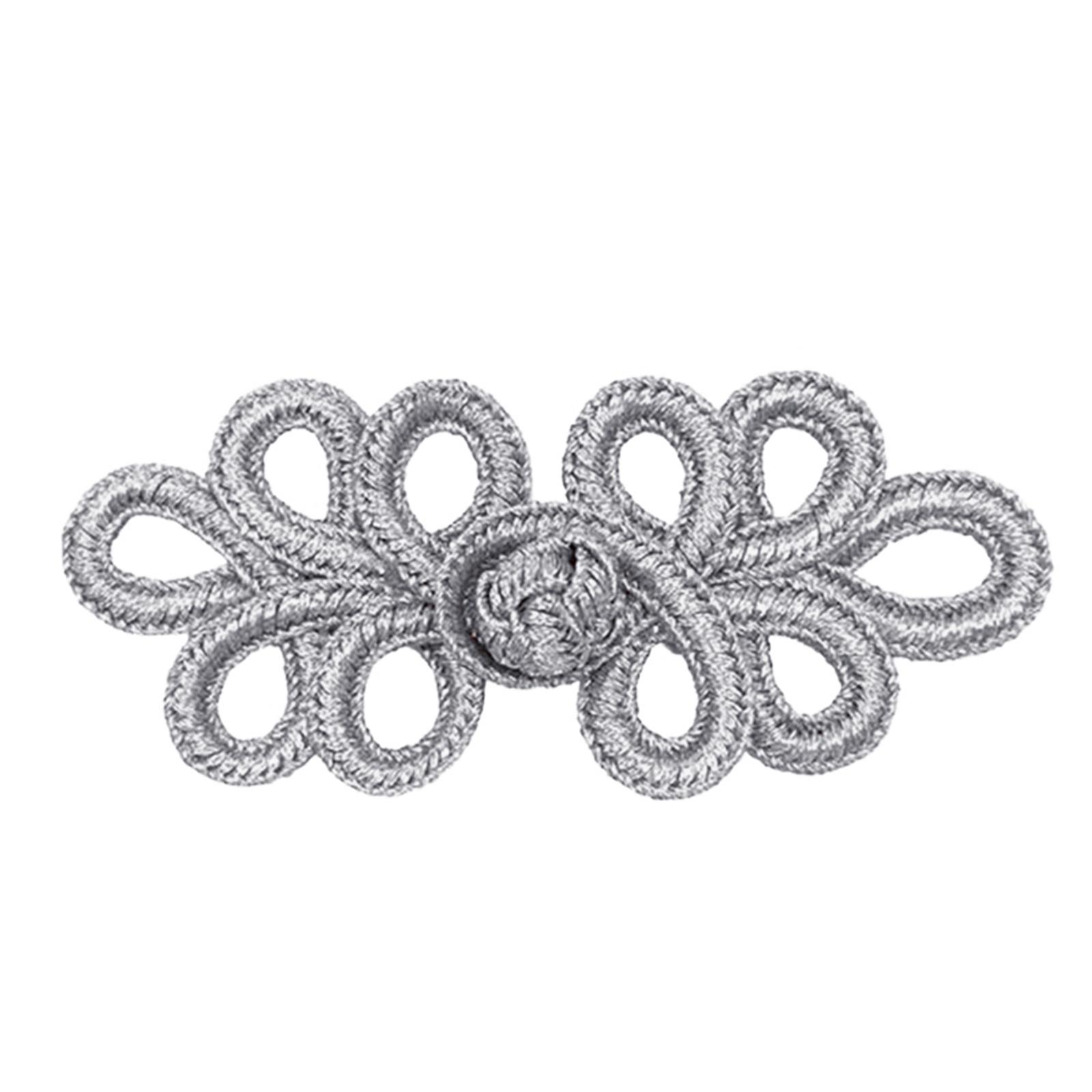 10Pair Chinese Knots Frog Buttons Sewing Closure Fasteners Cloak Outfit Coat Silver